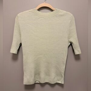Uniqlo Sage Green Ribbed Short Sleeve Top